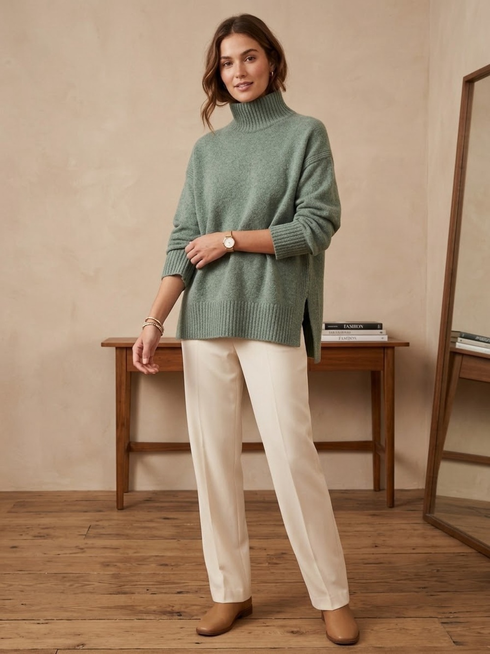 Oversized Turtleneck Sweater in Sage Green